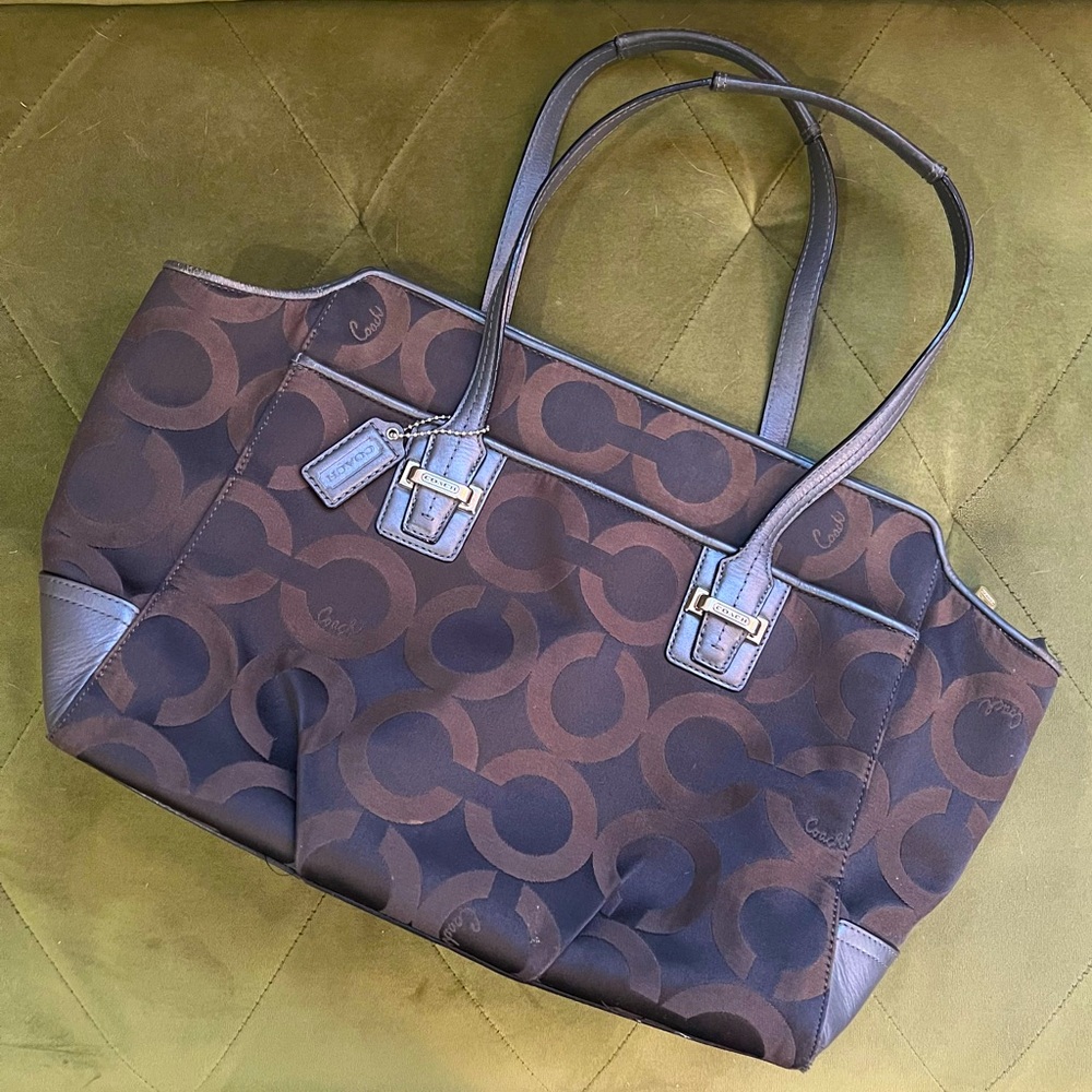 Coach‎ Signature Taylor Alexis Brown Sateen Zip Tote Satchel Carryall Bag